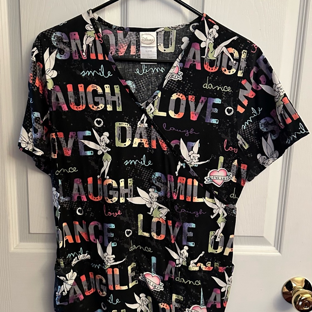 Disney Tinkerbell love valentines scrub top. Good condition